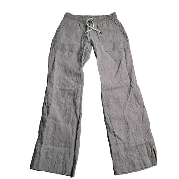 2697 Athleta 100% Linen Gray Pinstripe High‎ Rise Straight Leg Pants Size 4P - Picture 1 of 6